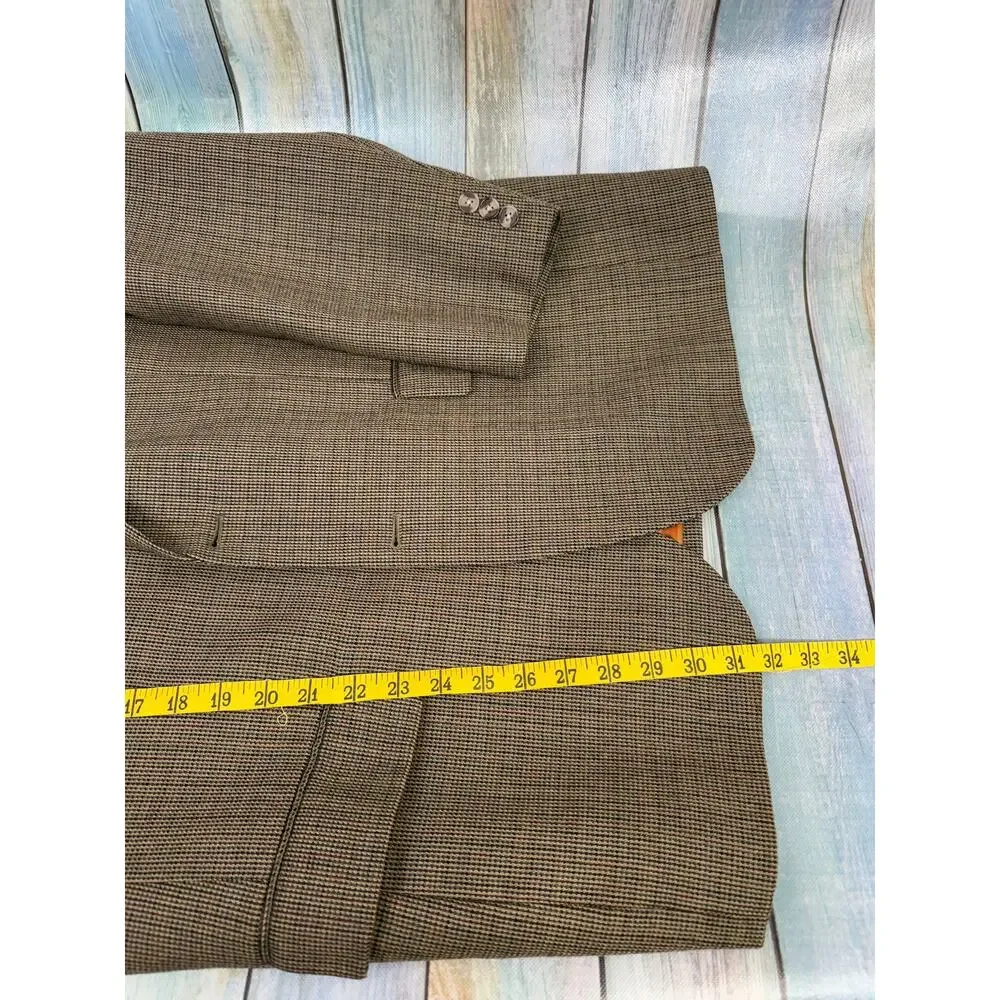 Alan Flusser Lambswool Blazer Jacket Size 42R Brown Tan Plaid Houndstooth